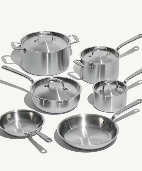 10-Piece Stainless Clad Set — ~$799 (sale) — product photograph
