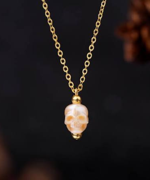 Belle Juri Minimalist Pearl Skull Necklace — ~$70 — product photograph